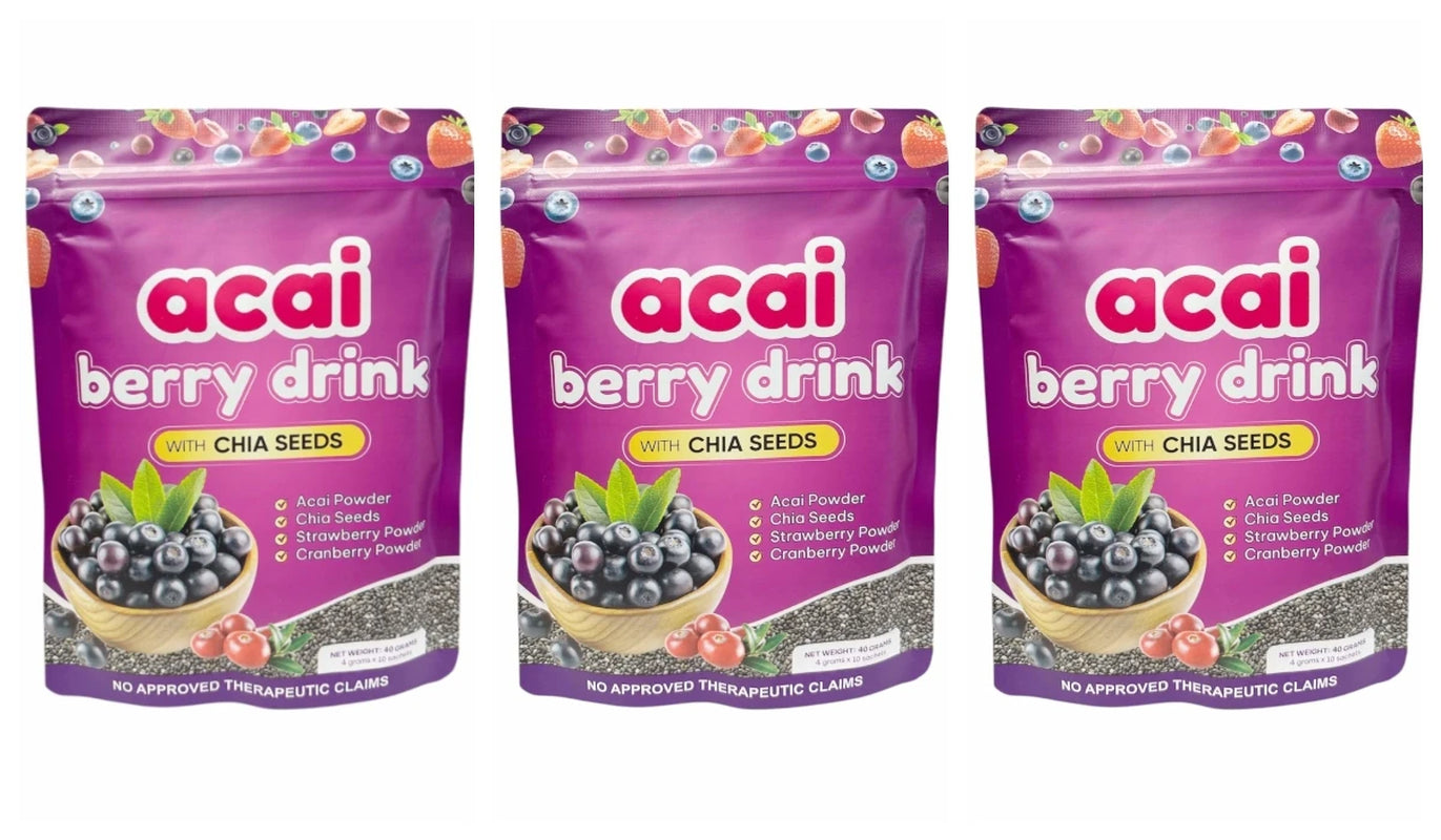 Acai Berry Drink Powder 10Packs per Bag with Chia Seeds and 7 Types of Berry Powders Improve Skin Condition & Enhance Immunity